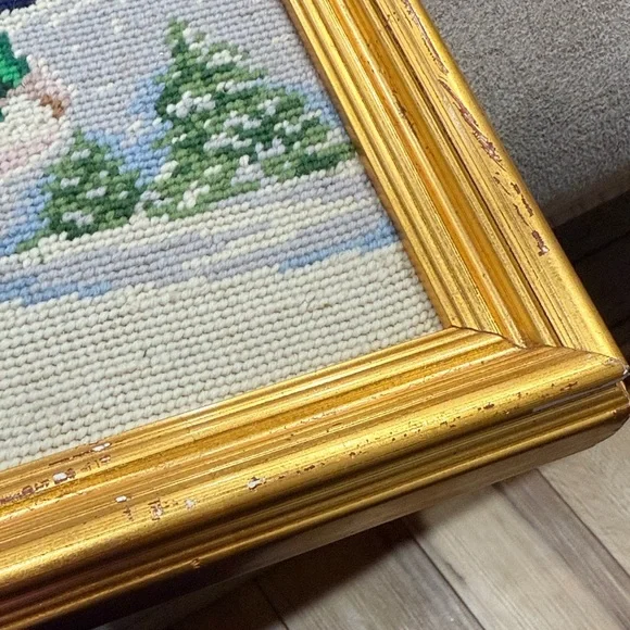 Framed Santa Claus Needlepoint Art 14X18